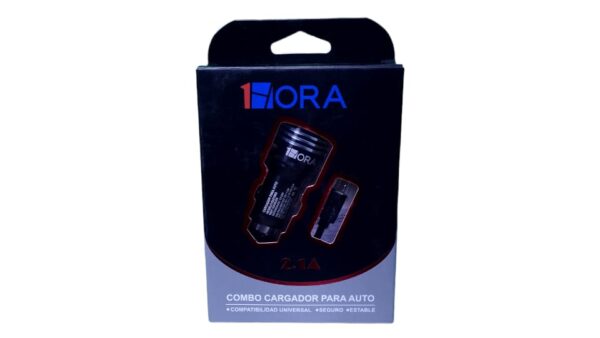 Combo cargador para auto cigarrera de 2 salidas USB de 2.1A y 1A de aluminio con cable de USB a V8 - Imagen 2