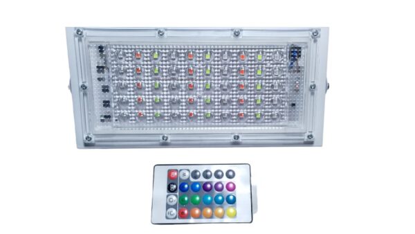 Luminaria LED  reflector de colores con control remoto, 50w, 120vt