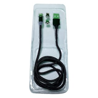 Cable magnético intercambiable de conectores V8,IPHONE,C con luz en la punta con 360° de giro  color Negro