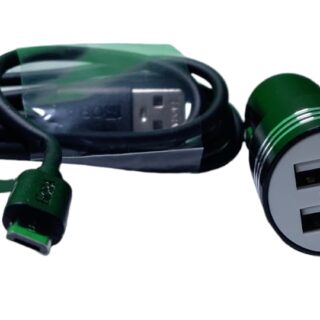 Combo Cargador para Auto Cigarrera de 2 Salidas USB de 2.1A y 1A de Aluminio con Cable de USB a V8